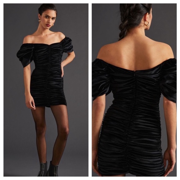 Puff-sleeve Ruched Mini Dress by Hutch - Picture 2 of 13